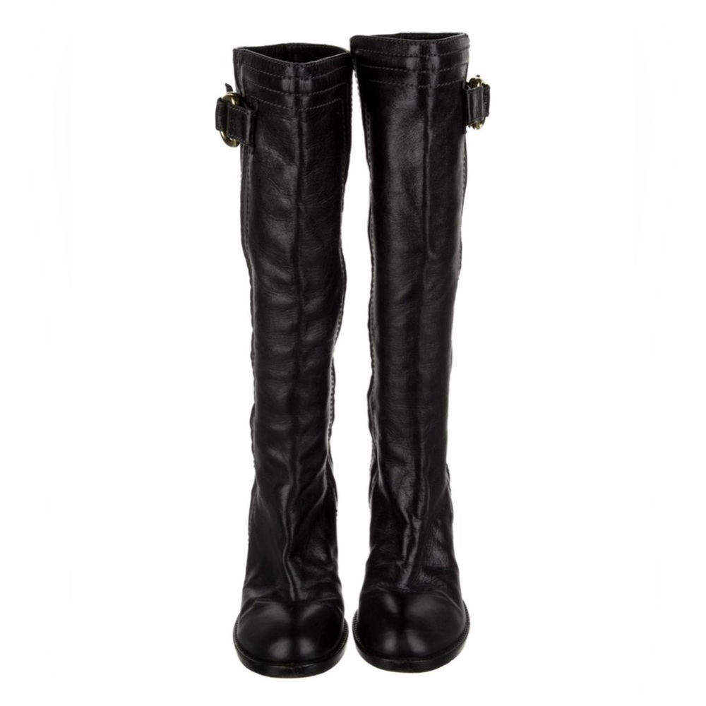 Chloé leather knee-high boots with gold buckle